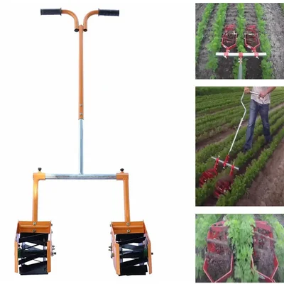Mahan MDRRWPP 6: Manual Double Row 6 Inch Roller Weeder with Plant Protection Plate & Adjustable Handle
